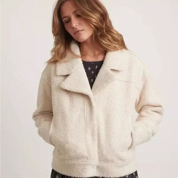 Marine Layer Quebec Sherpa Jacket Cozy Snap Button Antique White Cream NWT L - Picture 1 of 9